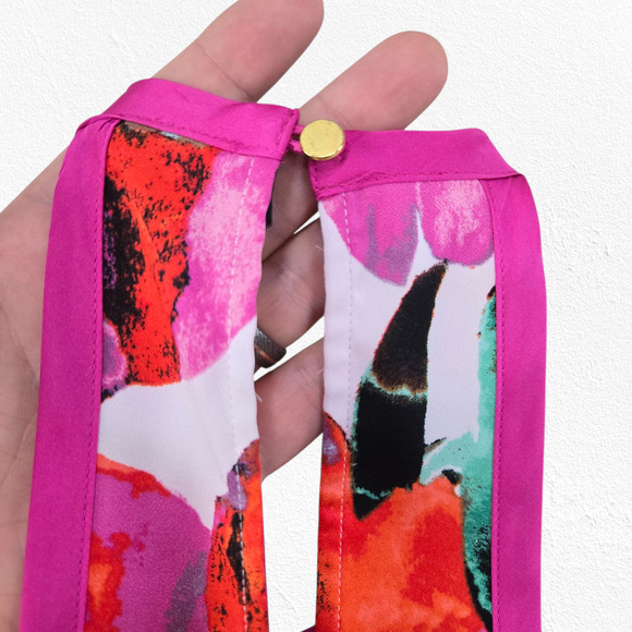 Bebe Floral Halter Fit & Flare Dress Pink Red Party Evening Dress Size Small - Picture 8 of 9